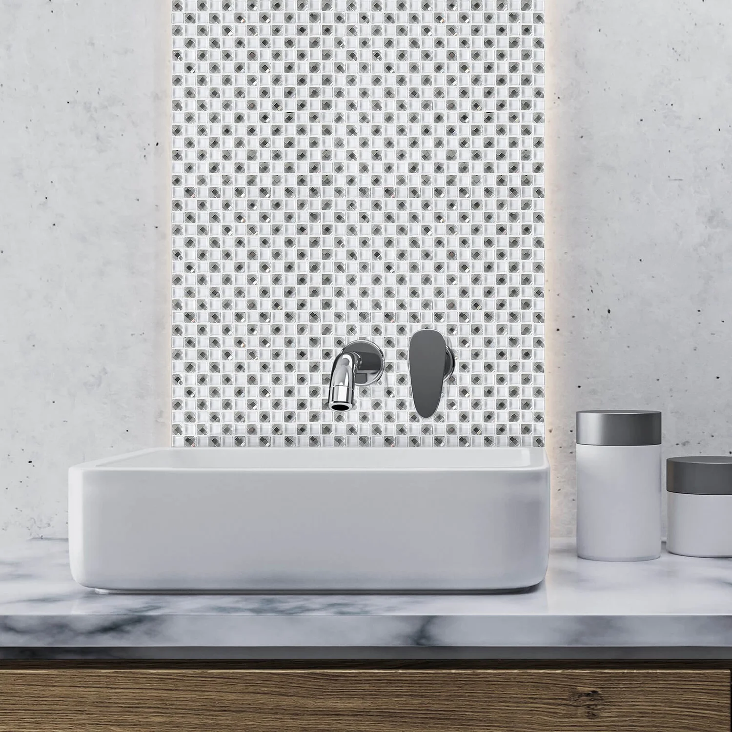 House Of Mosaics Jewel White Self-Adhesive Mosaic Tile Sheet 4 House Of Mosaics Jewel White Self-Adhesive Mosaic Tile Sheet - Image 2