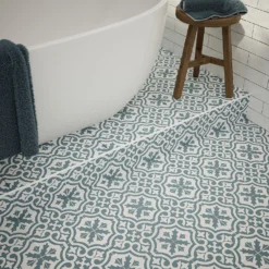 Fiore Teal / White Victorian Pre-scored Porcelain Wall & Floor Tile 450 X 450mm - 1.42sqm Pack -Flooring Store 13220597 1544909608294003