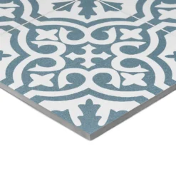 Fiore Teal / White Victorian Pre-scored Porcelain Wall & Floor Tile 450 X 450mm - 1.42sqm Pack -Flooring Store 13220597 4174916350020462